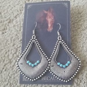 Silver with turquoise accents earrings NEW